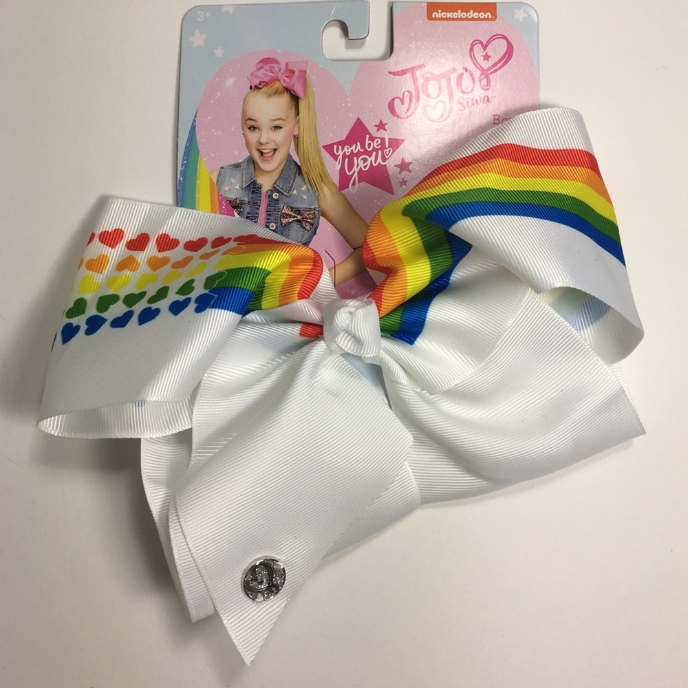JoJo Siwa White Hair Bow Rainbow Hearts